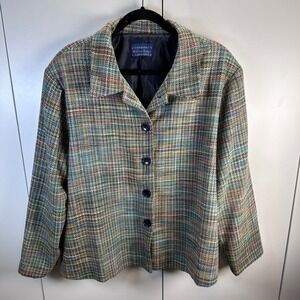 VTG Willow Ridge Multi Color Tweed Blazer Jacket‎ Womens Size XL Cottage Granny